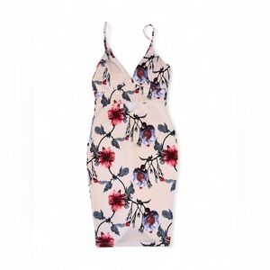 Fashion Nova Cream and Red Floral Midi Dress